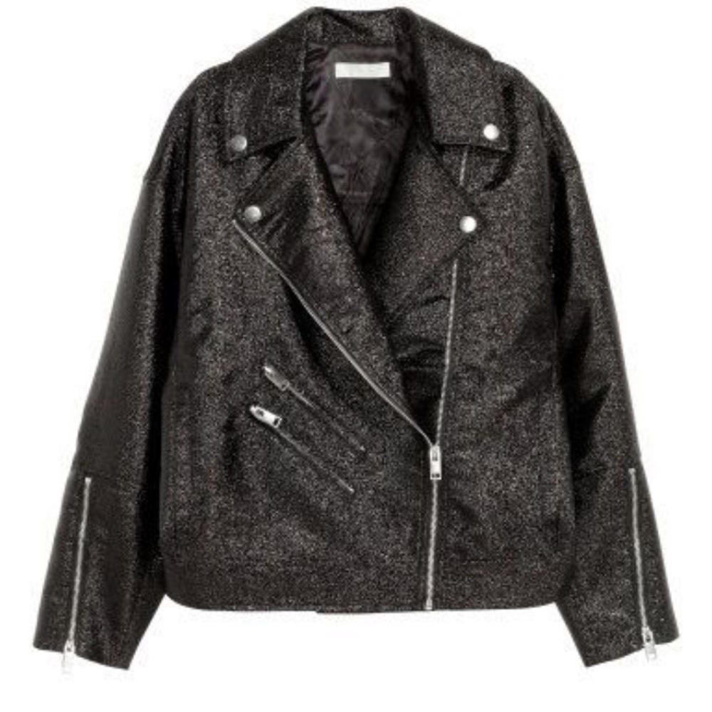 HM oversized glitter leather jacket